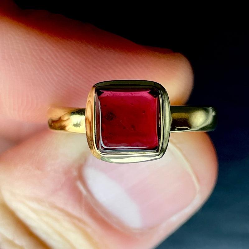 Gemy Red Garnet Ring ||14K Vermeil Yellow Gold || Sri Lanka-Nature's Treasures