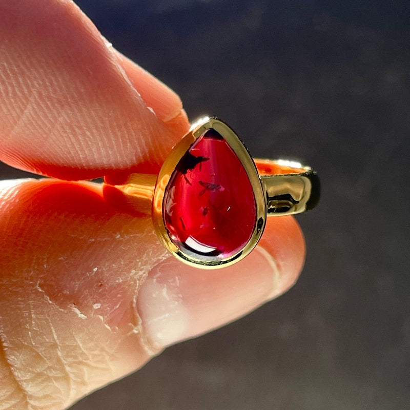 Gemy Red Garnet Ring ||14K Vermeil Yellow Gold || Sri Lanka-Nature's Treasures