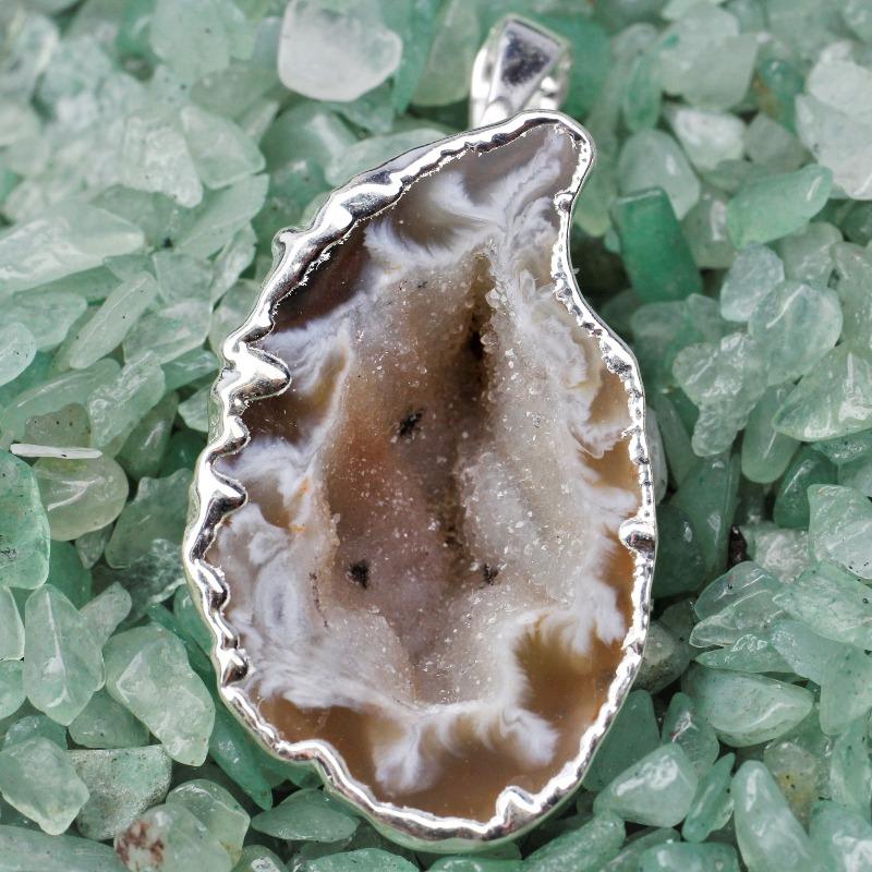 Geode Half Silver Coated Druzy Pendant-Nature's Treasures