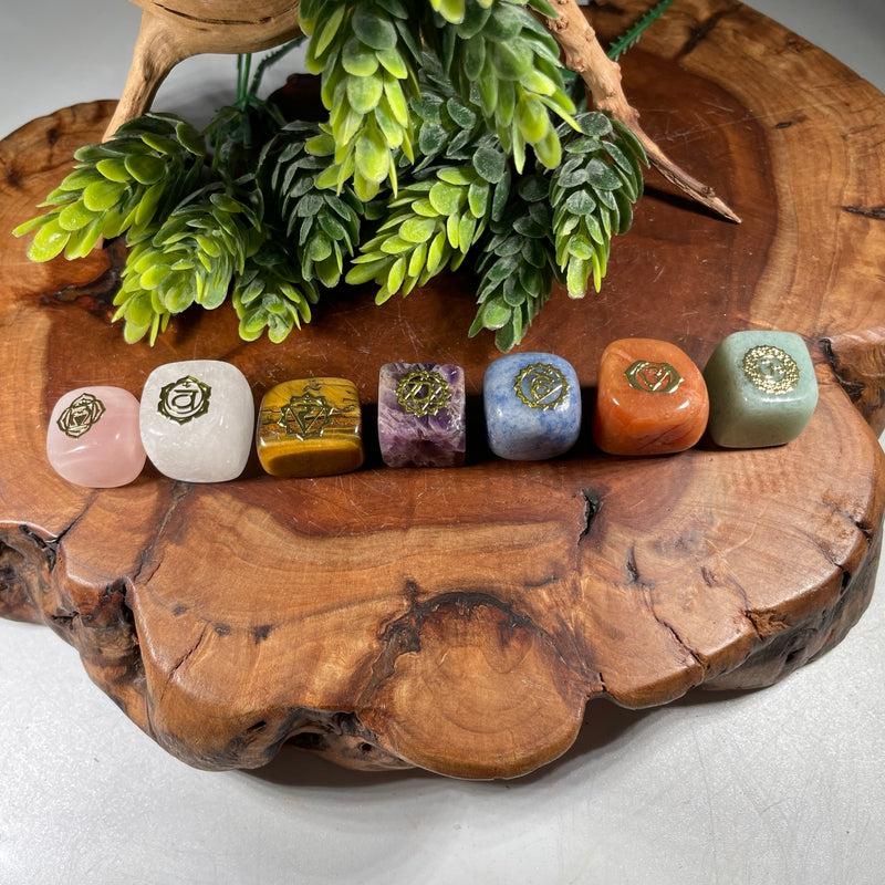 Gold Plated Chakra Symbols Stone Set | Chakra Beginners, Reiki Healers-Nature's Treasures
