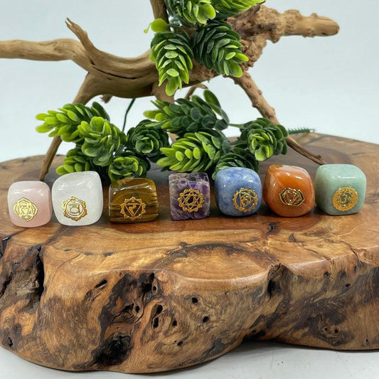 Gold Plated Chakra Symbols Stone Set | Chakra Beginners, Reiki Healers-Nature's Treasures