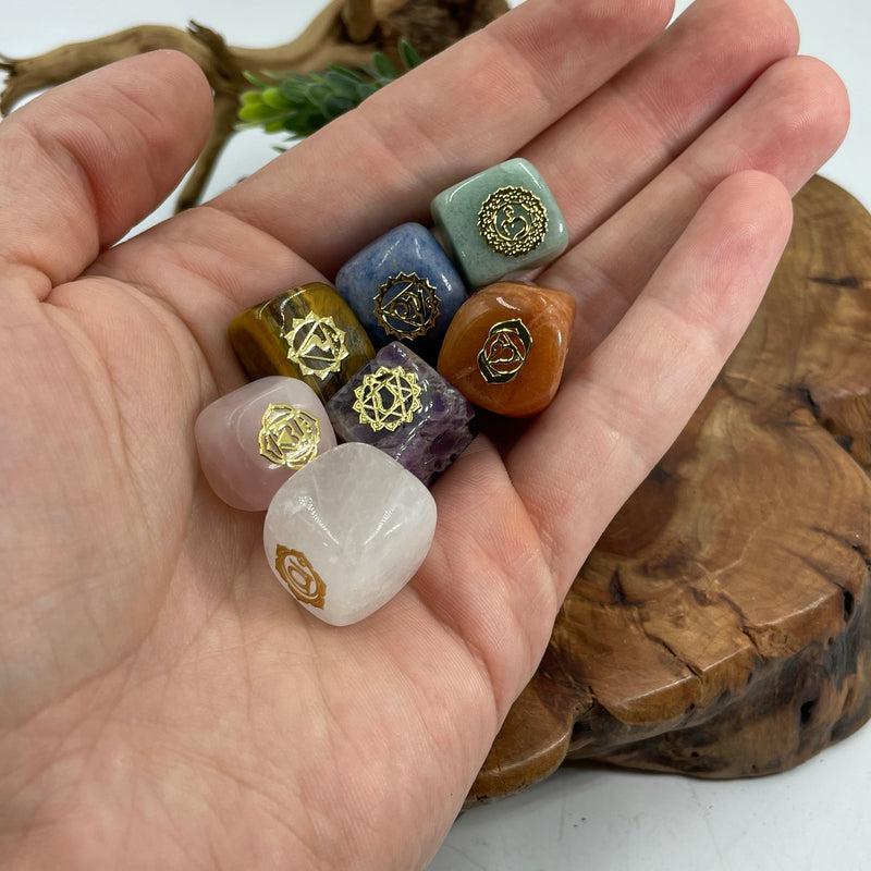 Gold Plated Chakra Symbols Stone Set | Chakra Beginners, Reiki Healers-Nature's Treasures