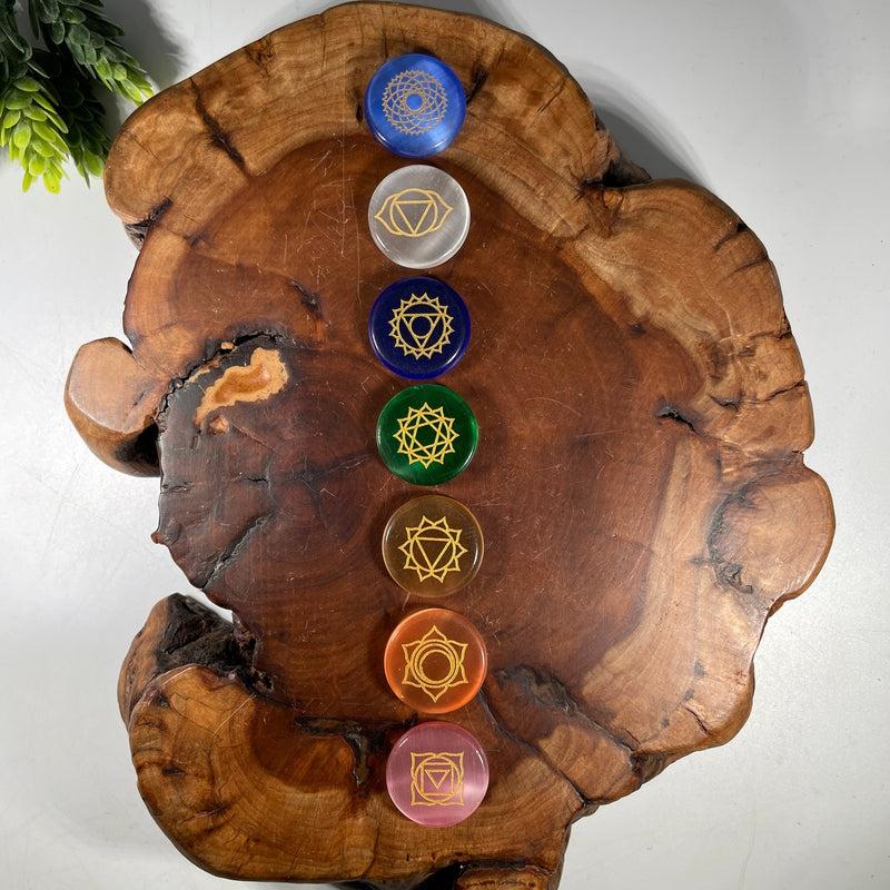 Gold Plated Fiber-Optic Glass Chakra Symbol Set | Chakra Beginners-Nature's Treasures