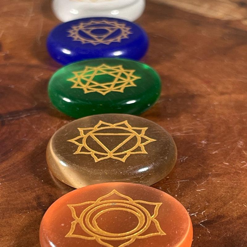 Gold Plated Fiber-Optic Glass Chakra Symbol Set | Chakra Beginners-Nature's Treasures