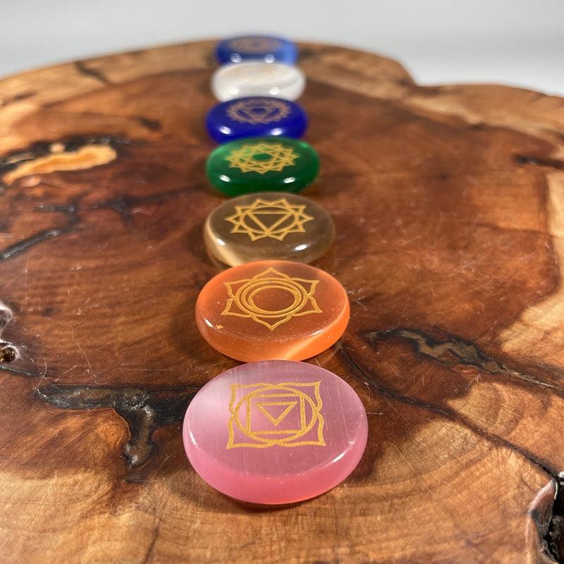 Gold Plated Fiber-Optic Glass Chakra Symbol Set | Chakra Beginners-Nature's Treasures