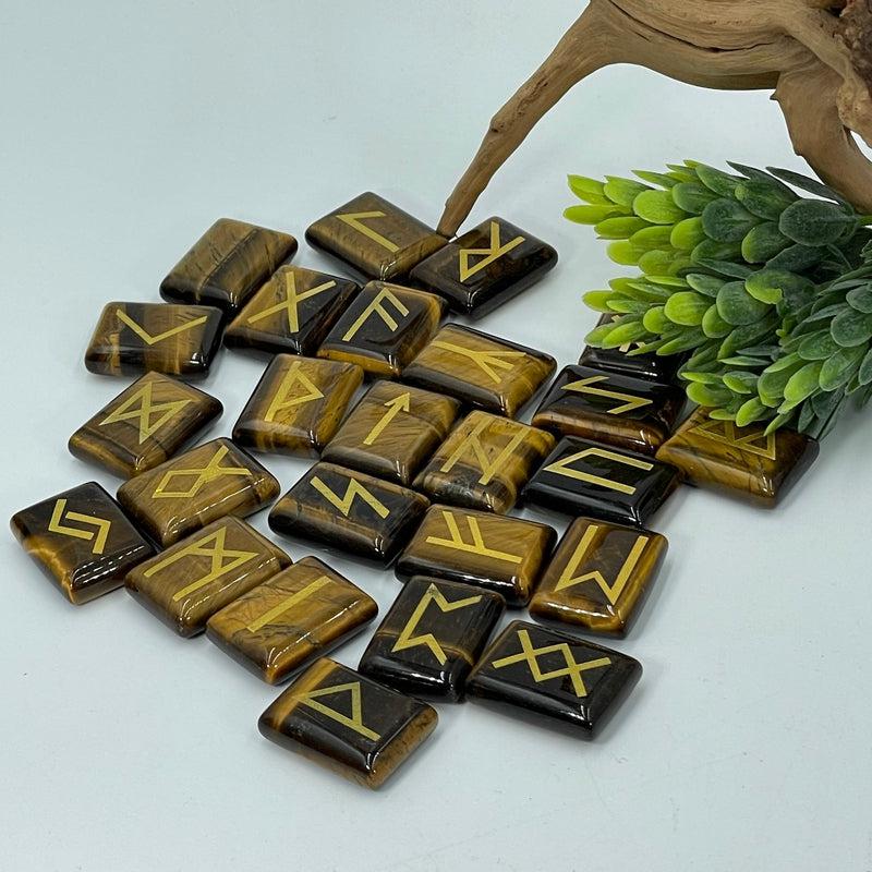 Gold Printed Rune Symbol Stone Set || Yellow Tiger's Eye – Nature's ...