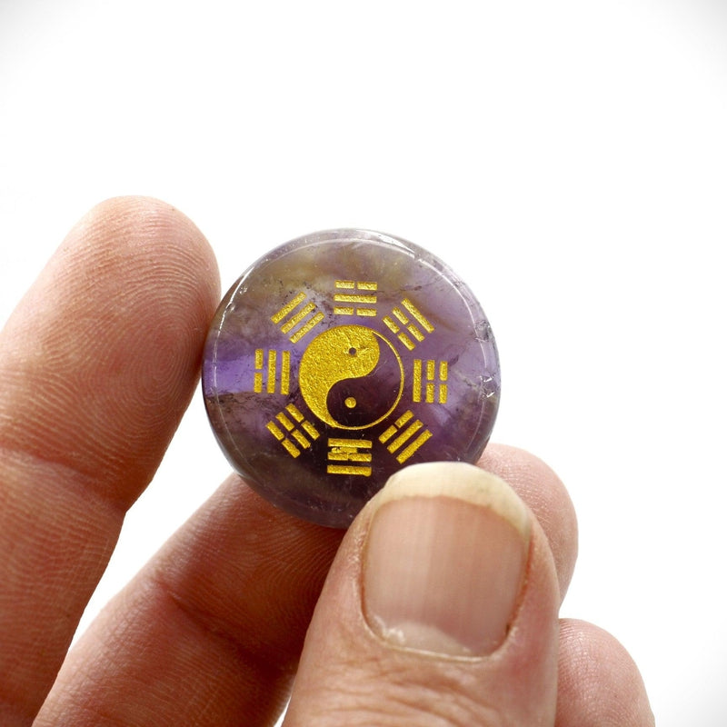 Gold Printed Trigram Yin and Yang Amethyst Stone Set-Nature's Treasures