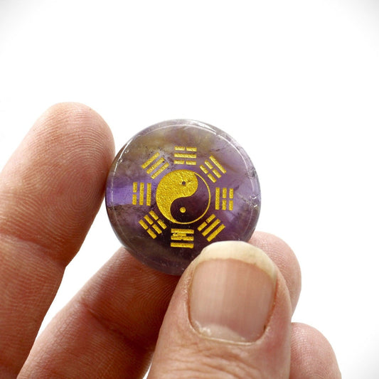 Gold Printed Trigram Yin and Yang Amethyst Stone Set-Nature's Treasures