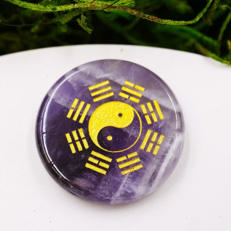 Gold Printed Trigram Yin and Yang Amethyst Stone Set-Nature's Treasures
