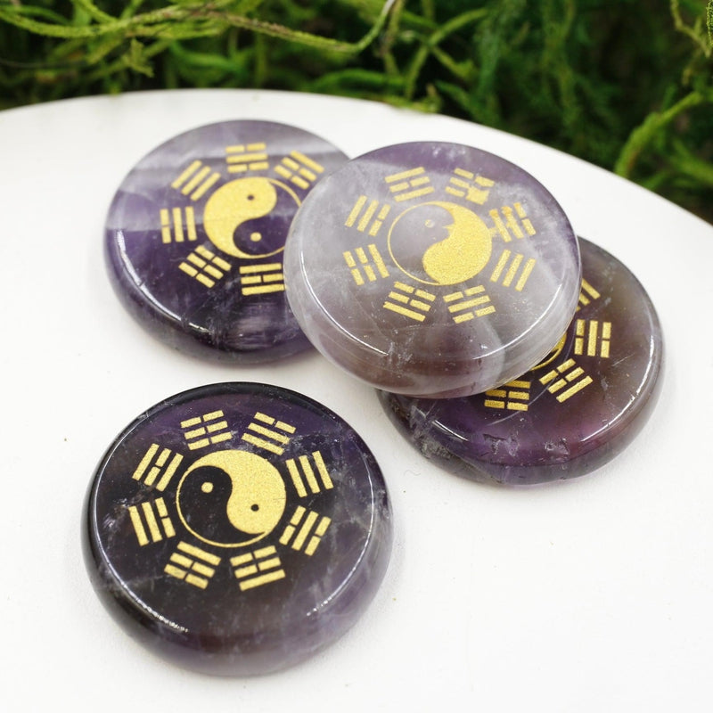 Gold Printed Trigram Yin and Yang Amethyst Stone Set-Nature's Treasures