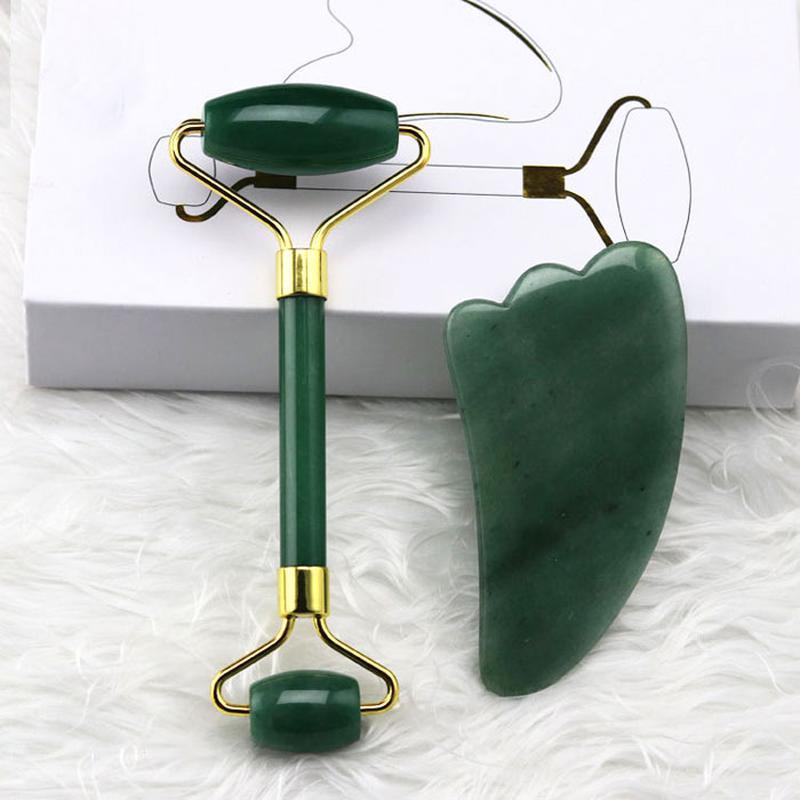 Green Aventurine Gua Sha & Face Massage Roller Set || Health & Beauty-Nature's Treasures