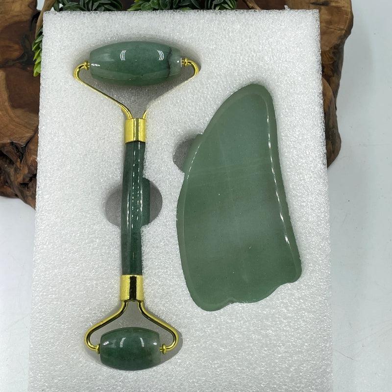 Green Aventurine Gua Sha & Face Massage Roller Set || Health & Beauty-Nature's Treasures