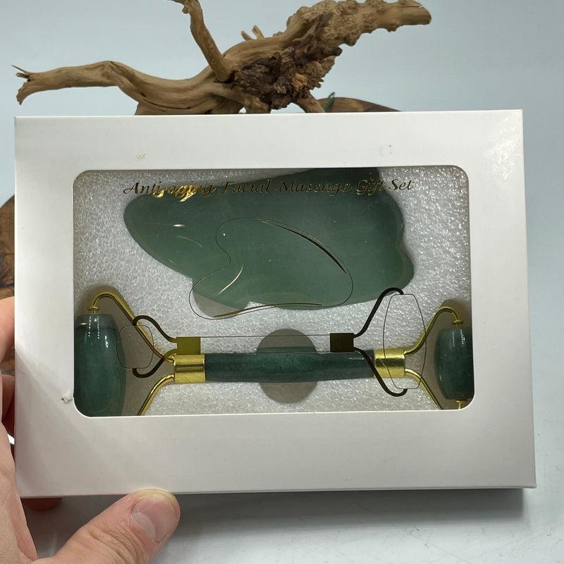 Green Aventurine Gua Sha & Face Massage Roller Set || Health & Beauty-Nature's Treasures