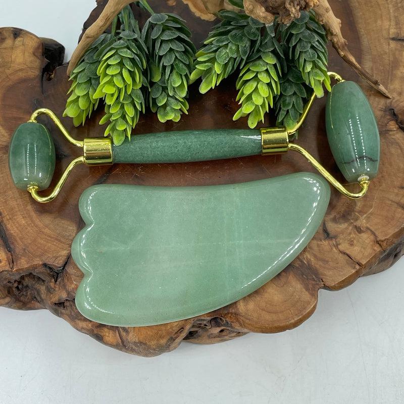 Green Aventurine Gua Sha & Face Massage Roller Set || Health & Beauty-Nature's Treasures