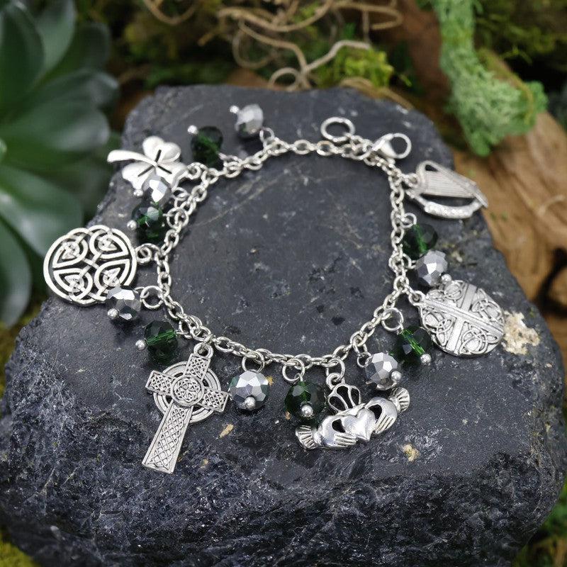 Green Celtic Charm Bracelet With Jewelry Gift Box