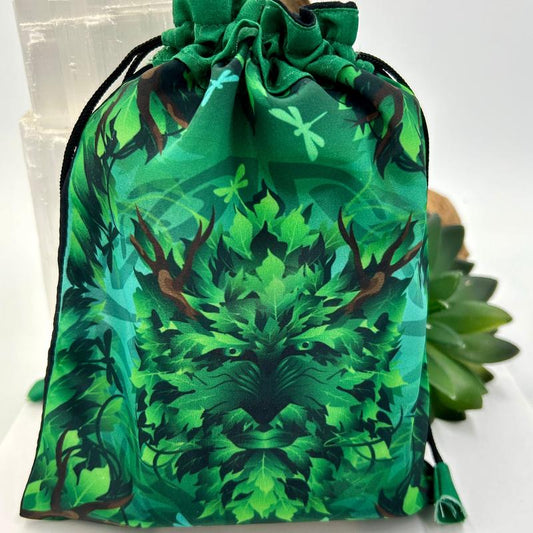 Green Man Poly Drawstring Accessory Bag-Nature's Treasures