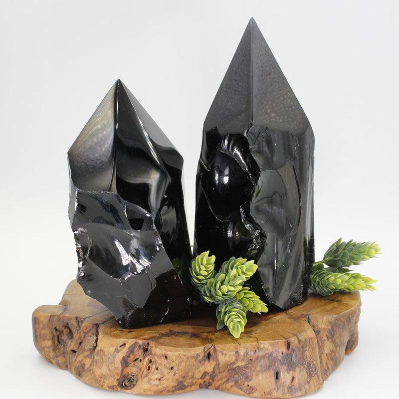 Half Polished Black Obsidian Glass Tower Points || Protection-Nature's Treasures