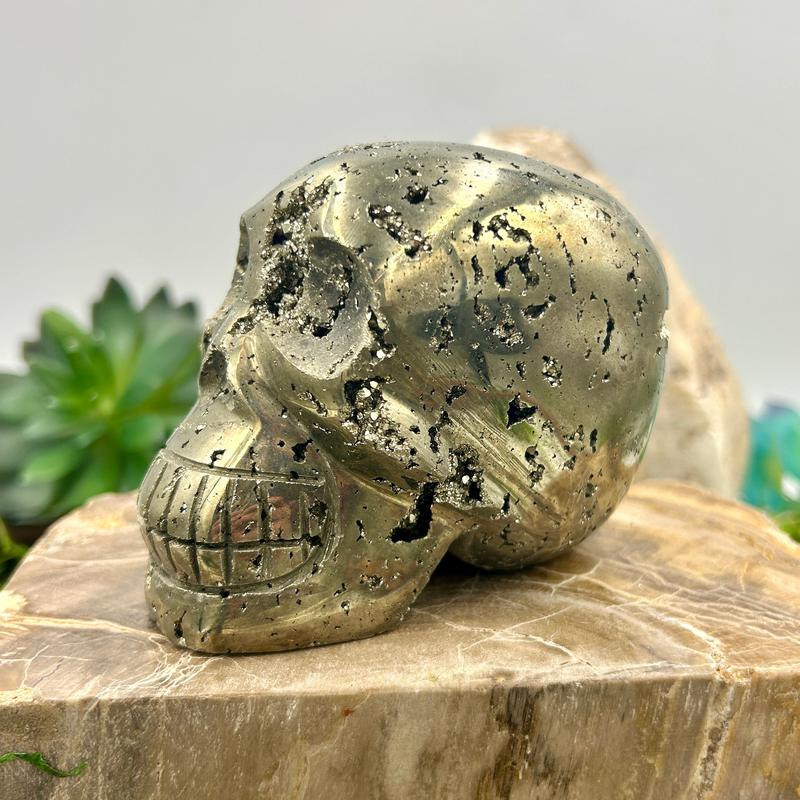 Half Polished Pyrite Skull Carvings || Protection, Abundance || Peru-Nature's Treasures