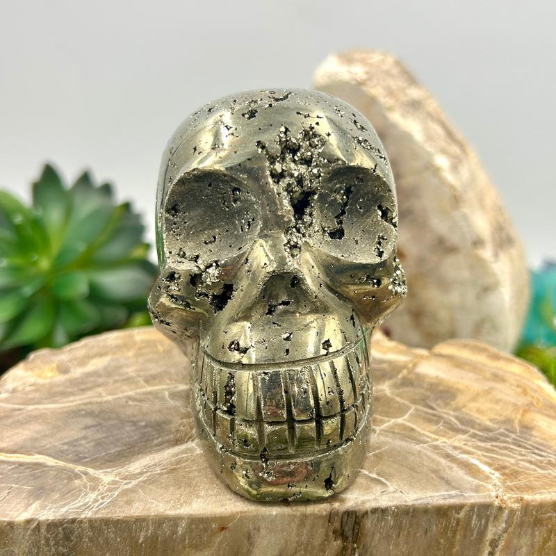 Half Polished Pyrite Skull Carvings || Protection, Abundance || Peru-Nature's Treasures