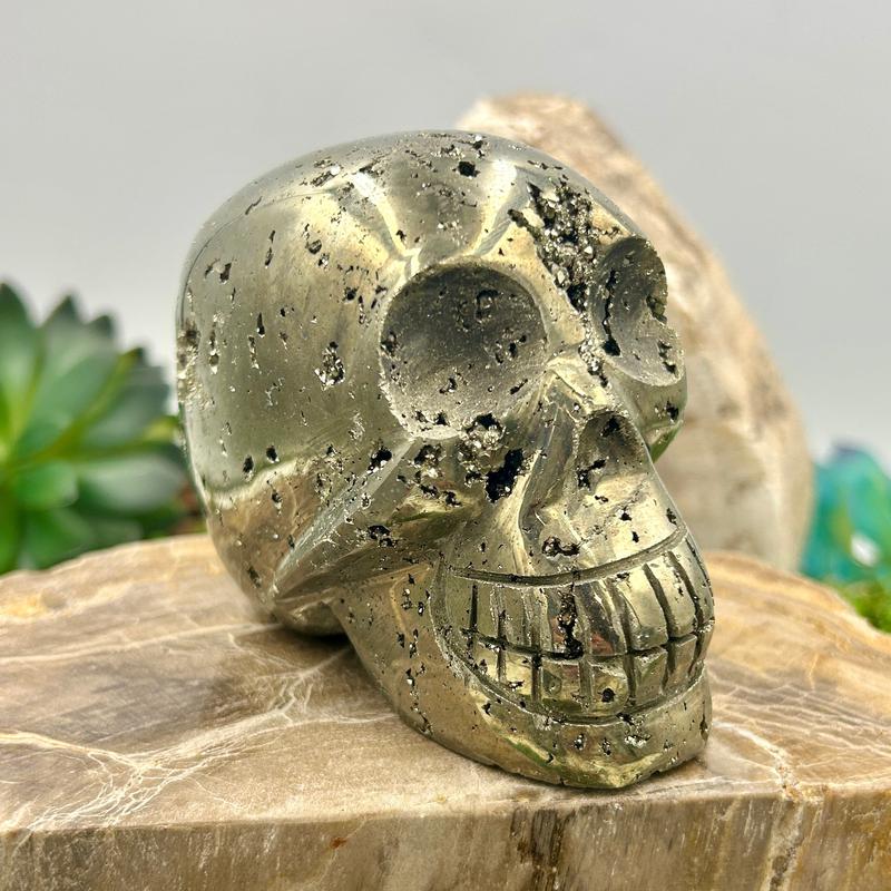 Half Polished Pyrite Skull Carvings || Protection, Abundance || Peru-Nature's Treasures