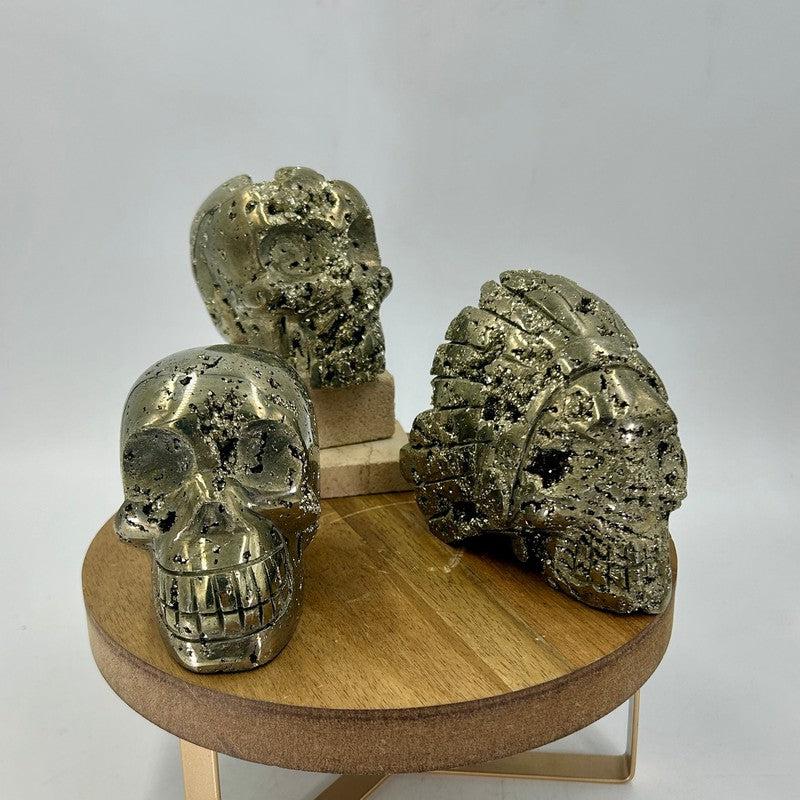 Half Polished Pyrite Skull Carvings || Protection, Abundance || Peru-Nature's Treasures