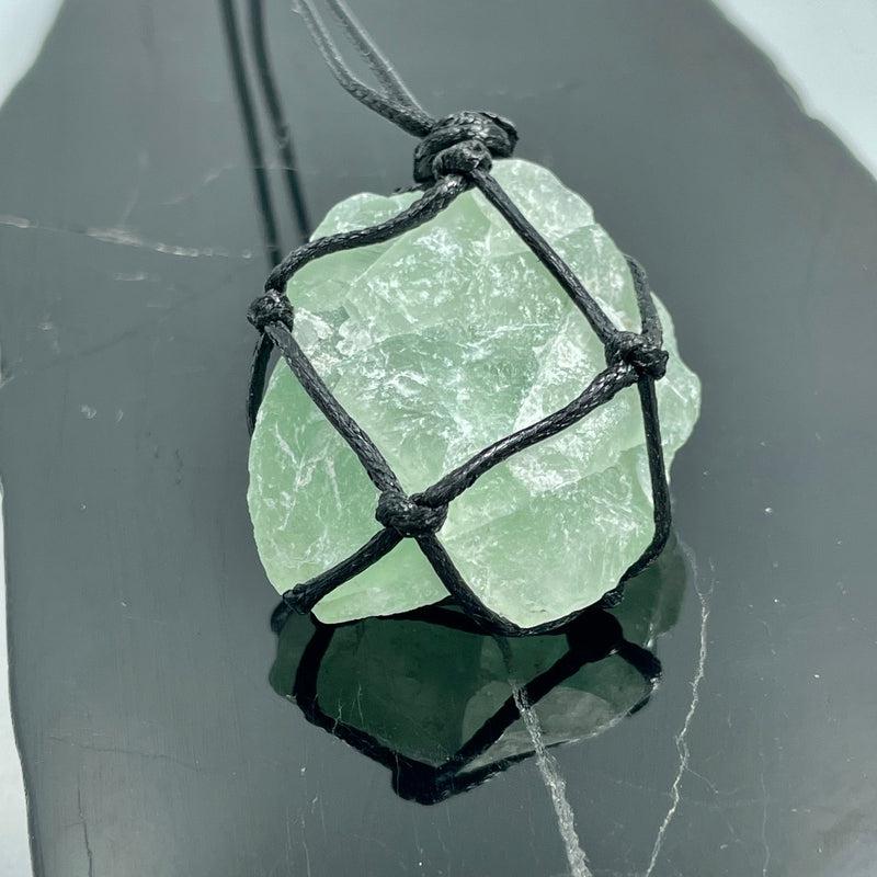 Hand Made Macrame Rough Green Fluorite Necklace || Mental Clarity-Nature's Treasures