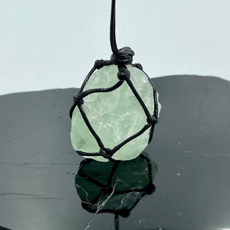Hand Made Macrame Rough Green Fluorite Necklace || Mental Clarity