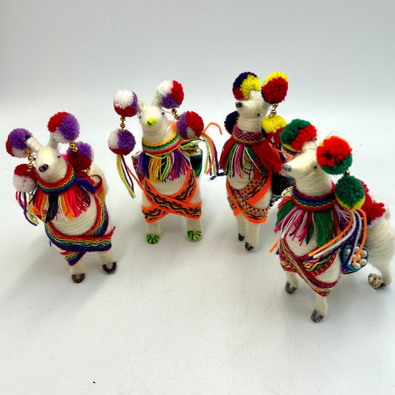 Hand Made Peruvian Festival Yarned Llama Statues-Nature's Treasures