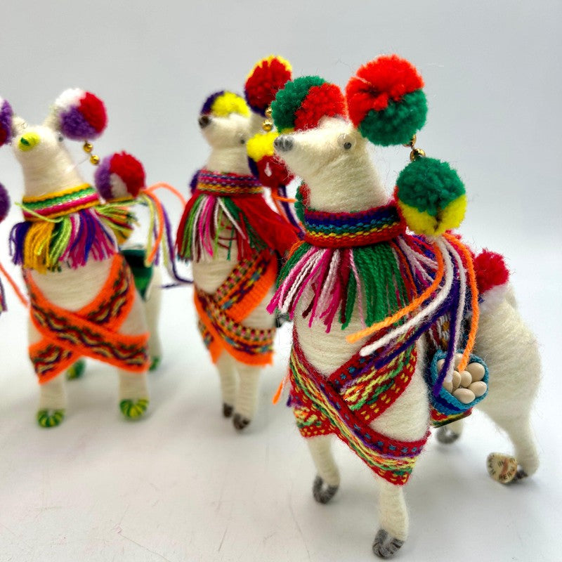 Hand Made Peruvian Festival Yarned Llama Statues-Nature's Treasures