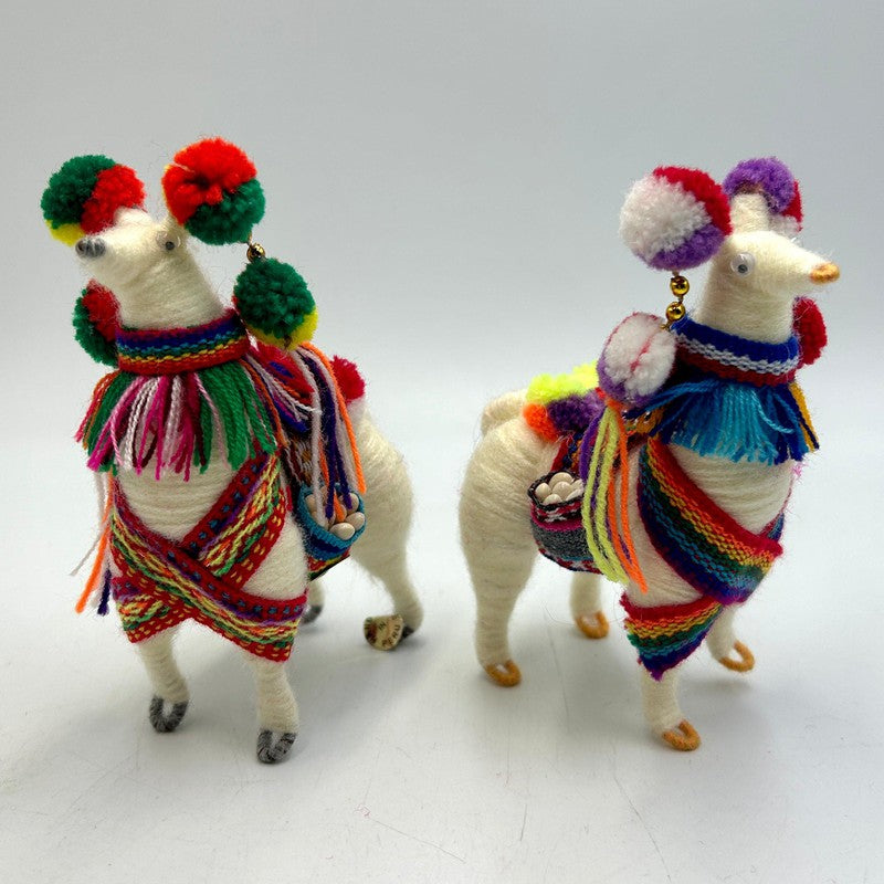 Hand Made Peruvian Festival Yarned Llama Statues-Nature's Treasures