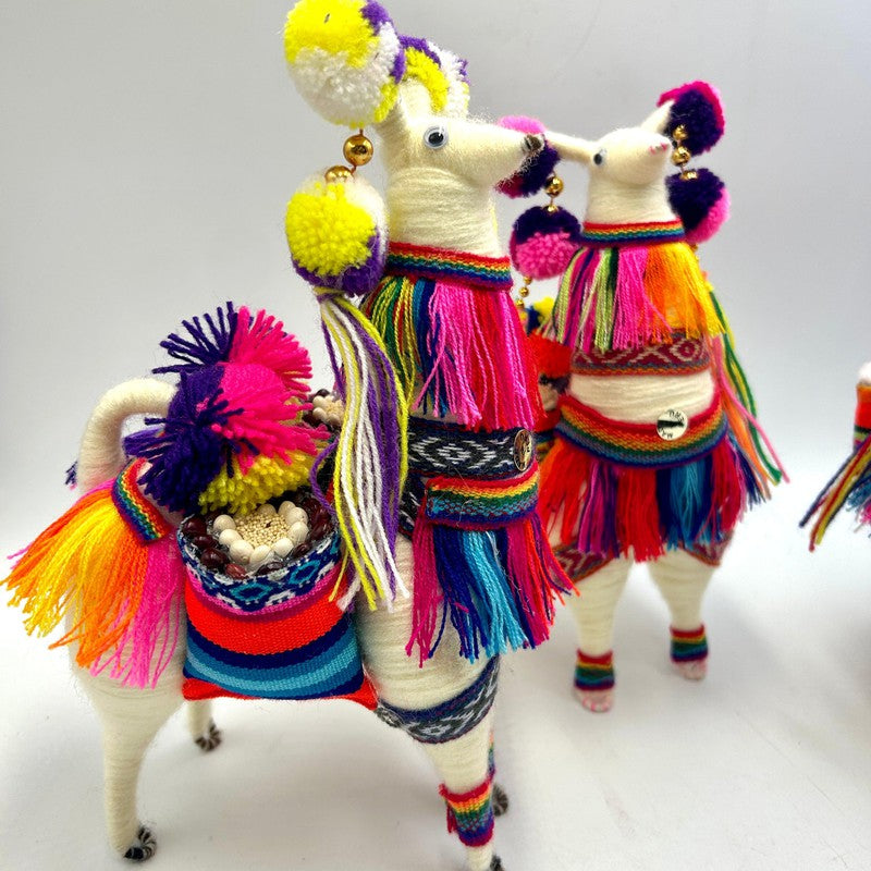 Hand Made Peruvian Festival Yarned Llama Statues-Nature's Treasures