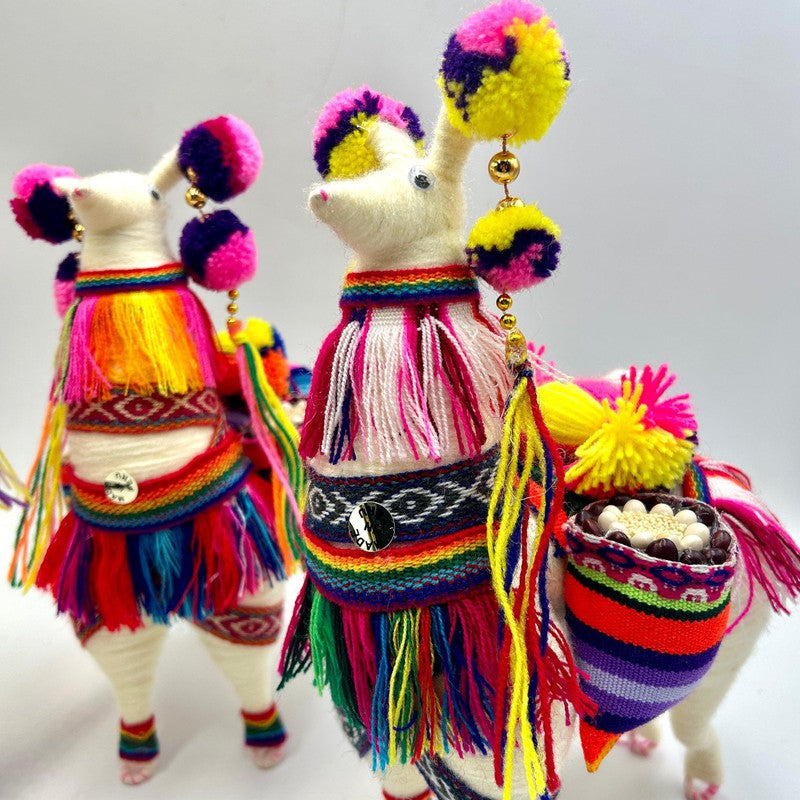 Hand Made Peruvian Festival Yarned Llama Statues-Nature's Treasures