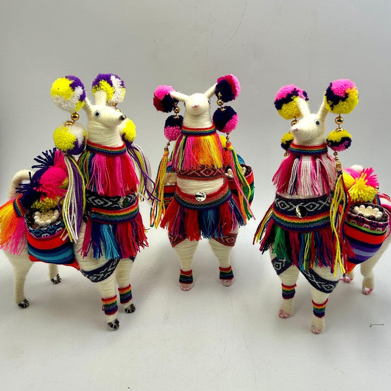 Hand Made Peruvian Festival Yarned Llama Statues-Nature's Treasures