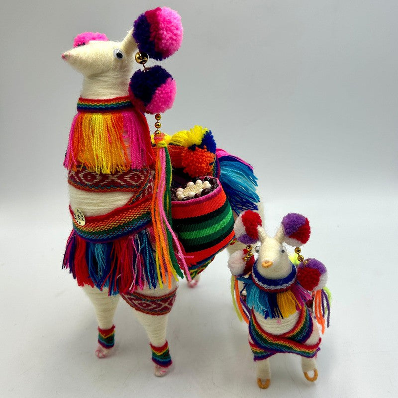 Hand Made Peruvian Festival Yarned Llama Statues-Nature's Treasures