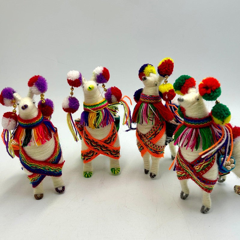 Hand Made Peruvian Festival Yarned Llama Statues-Nature's Treasures