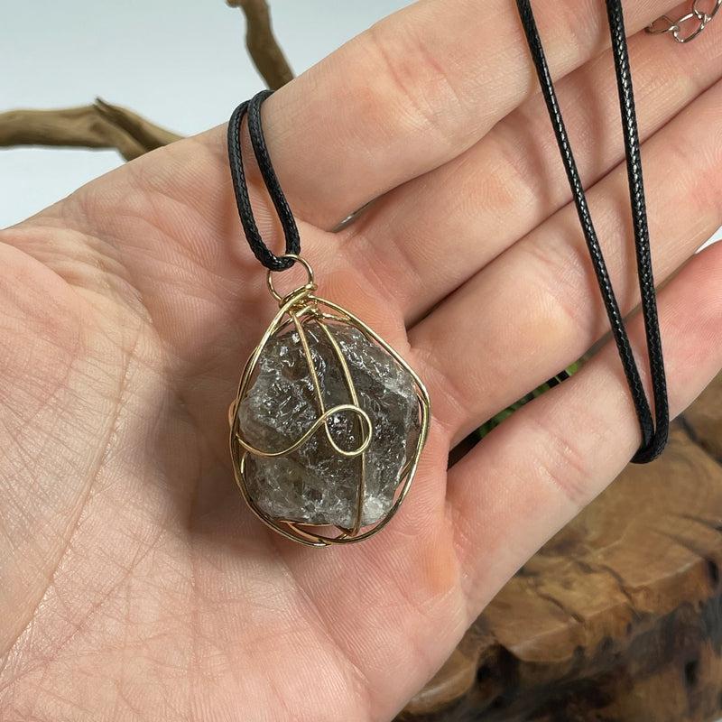 Hand-Wrapped Smoky Quartz Gold Plated Pendant || Protection, Grounding || China-Nature's Treasures