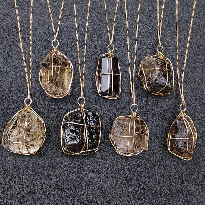 Hand-Wrapped Smoky Quartz Gold Plated Pendants-Nature's Treasures