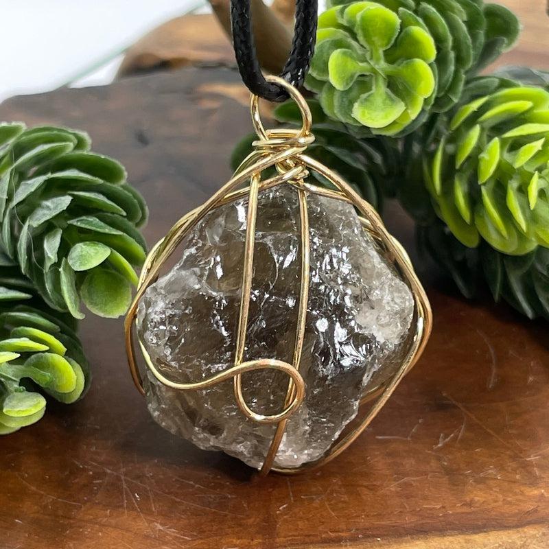 Hand-Wrapped Smoky Quartz Gold Plated Pendants-Nature's Treasures