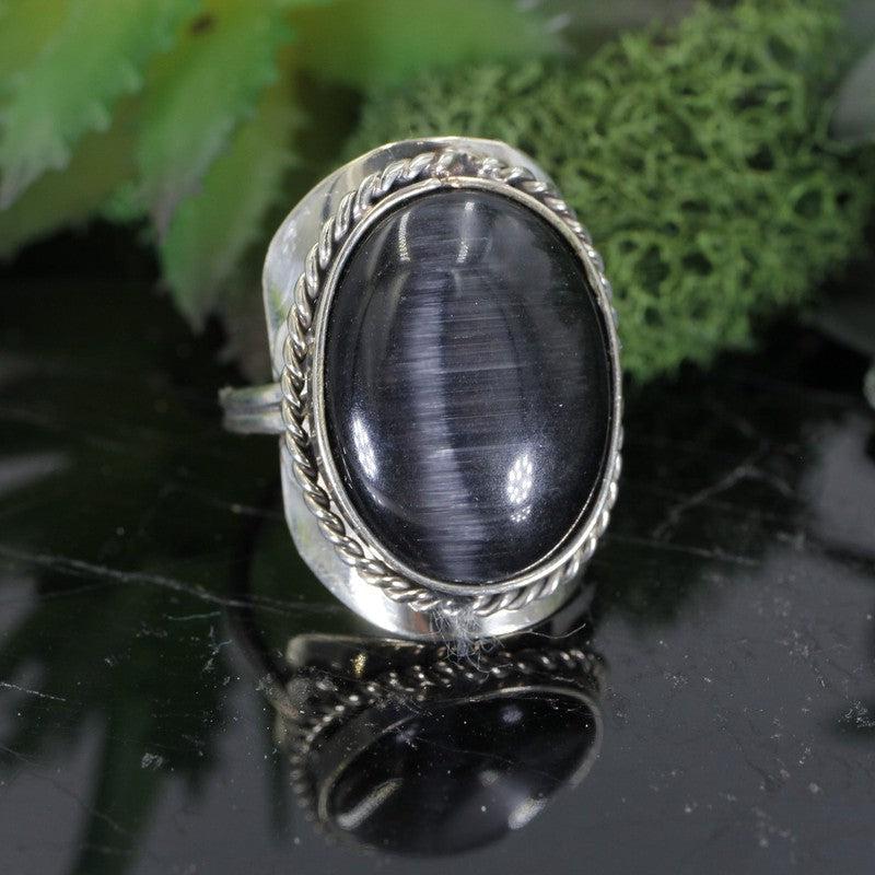 Handmade Tri-Metal Fiber Optic Glass (Cat's Eye) Adjustable Rings || Peru-Nature's Treasures