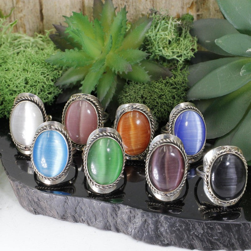 Handmade Tri-Metal Fiber Optic Glass (Cat's Eye) Adjustable Rings || Peru-Nature's Treasures