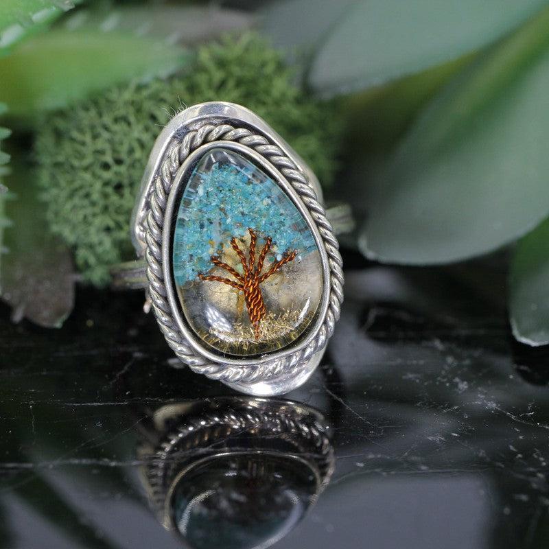 Handmade Tri-Metal Resin Stone Adjustable Rings || Peru-Nature's Treasures