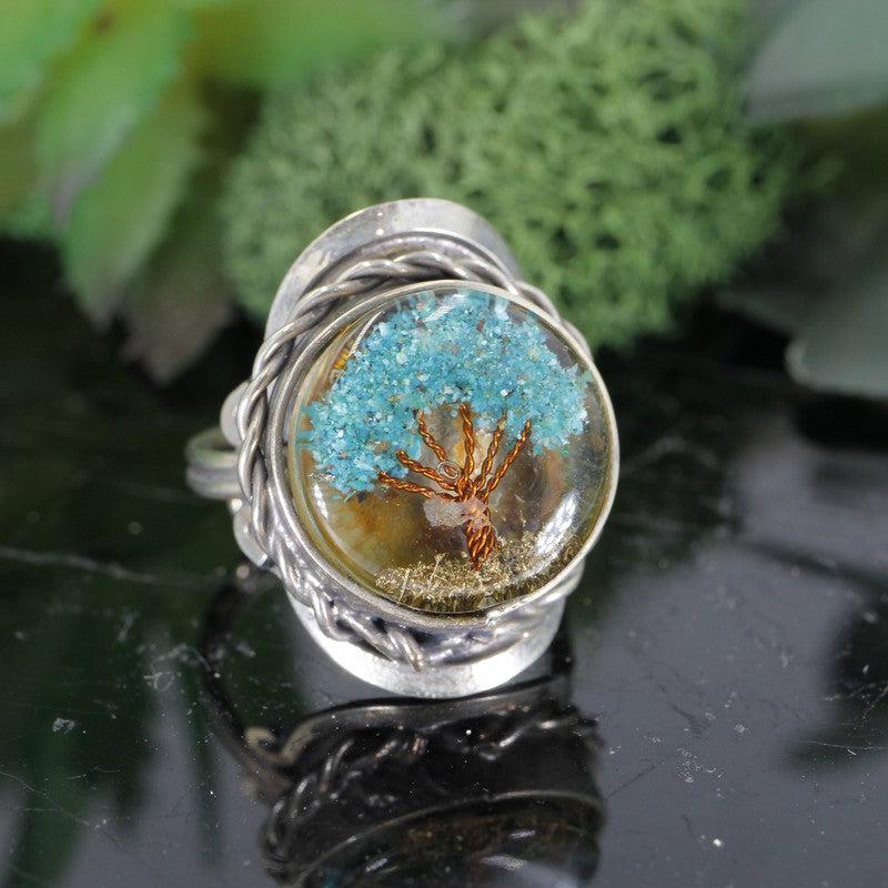 Handmade Tri-Metal Resin Stone Adjustable Rings || Peru-Nature's Treasures