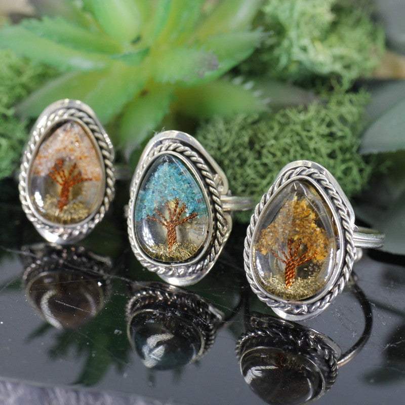 Handmade Tri-Metal Resin Stone Adjustable Rings || Peru-Nature's Treasures