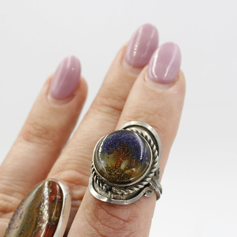 Handmade Tri-Metal Resin Stone Adjustable Rings || Peru-Nature's Treasures