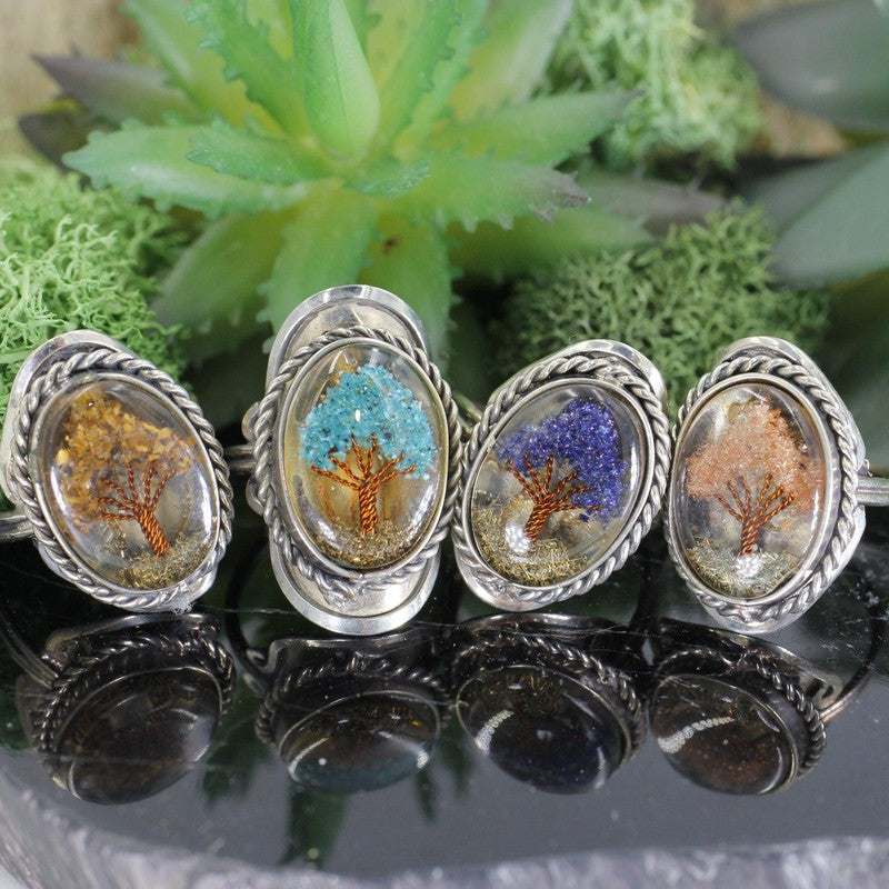 Handmade Tri-Metal Resin Stone Adjustable Rings || Peru-Nature's Treasures