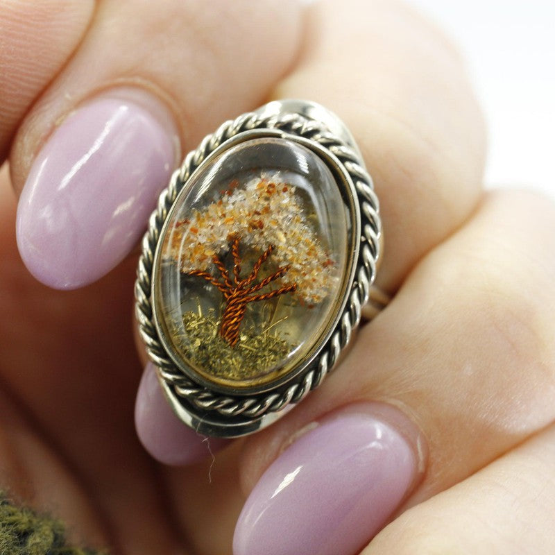 Handmade Tri-Metal Resin Stone Adjustable Rings || Peru-Nature's Treasures