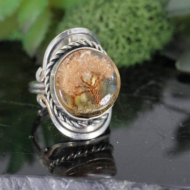 Handmade Tri-Metal Resin Stone Adjustable Rings || Peru-Nature's Treasures