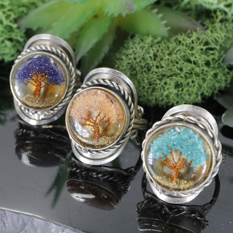 Handmade Tri-Metal Resin Stone Adjustable Rings || Peru-Nature's Treasures