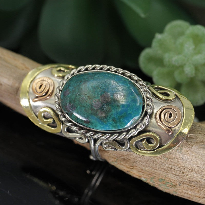 Handmade Tri-Metal Stone Adjustable Rings || Peru-Nature's Treasures