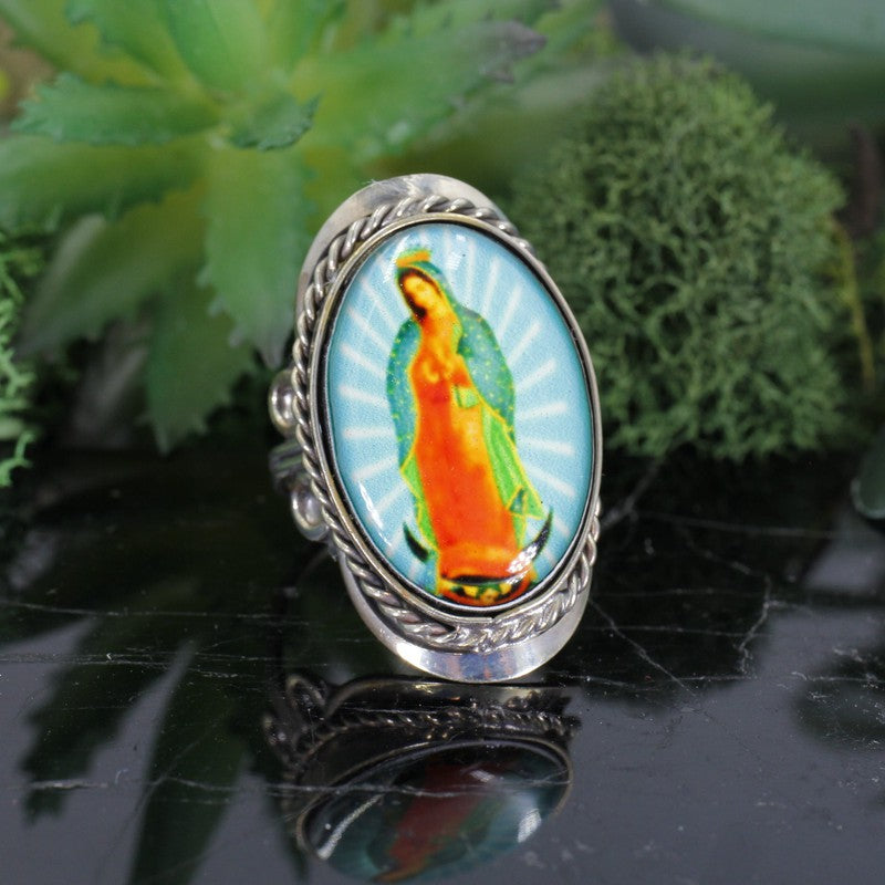 Handmade Virgin Mary Tri-Metal Adjustable Rings || Peru-Nature's Treasures